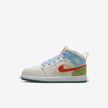 Jordan 1 Mid Se Little Kids' Shoes In Sail,psychic Blue,vivid Green,safety Orange