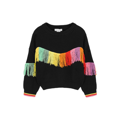 Stella Mccartney Kids' Rainbow Fringed Organic-cotton And Wool-blend Jumper 4-16 Years In Black