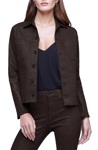 L Agence Janelle Slim Fit Raw Hem Jacket In Cocoa Coated