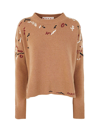 Marni Random Mending Soft Wool Sweater In Brown