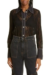GANNI RECYCLED POLYESTER BLEND LACE BUTTON-UP BLOUSE