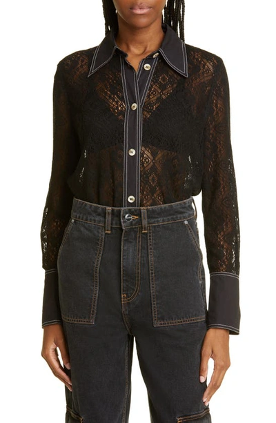 Ganni Lace-panel Recycled Polyester And Cotton-blend Shirt In Black