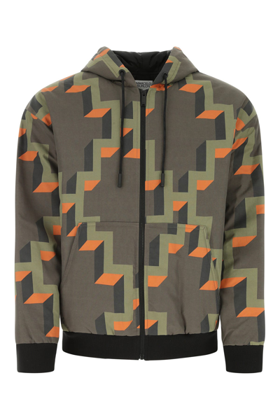 Marcelo Burlon County Of Milan Geometric-print Hooded Jacket In Khaki