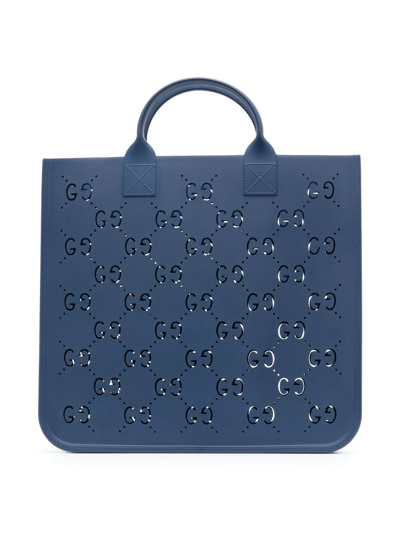 Gucci Kids' Logo-print Tote Bag In Blue