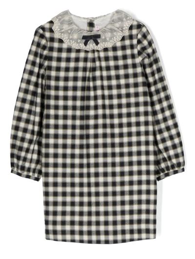 Bonpoint Kids' Lace Collar Checked Dress In Blue