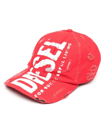 Diesel Logo-print Cotton Cap In Red