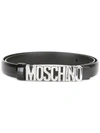 MOSCHINO slim logo plaque belt,レザー100%