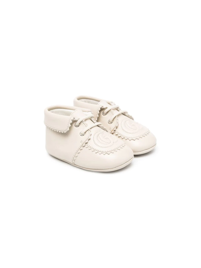 Gucci Babies' Logo-embroidered Leather Boots In Neutrals