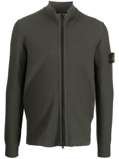 Stone Island Compass-patch Zip Jumper In Green