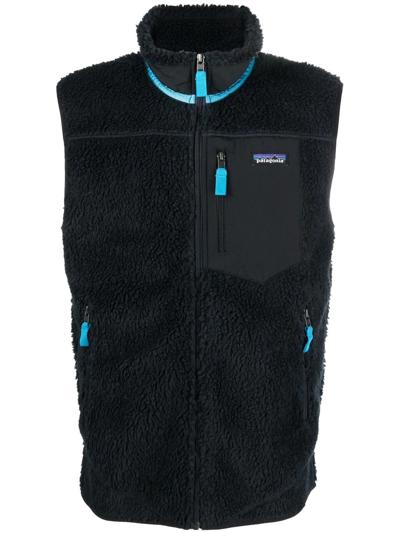 Patagonia Faux-shearling Logo-patch Detail Gilet In Pitch Blue