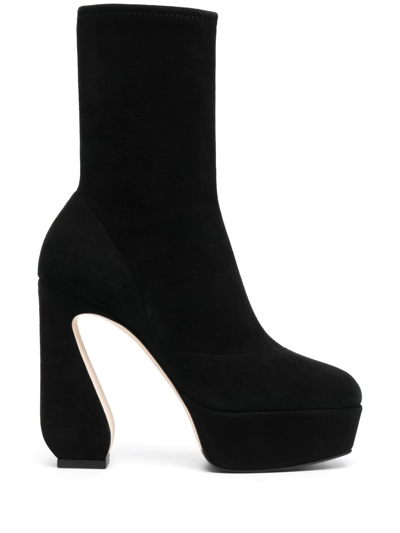 Si Rossi Sculpted-heel Platform Ankle Boots In Black