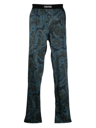 Tom Ford All-over Floral-print Pyjama Trousers In Blue