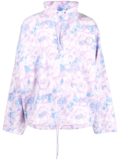 Martine Rose Purple Batwing Floral Print Fleece Jacket