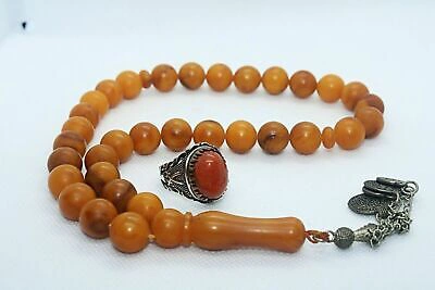 Pre-owned Handmade Silver Men's Ring Agate Stone Aqeeq Middle Eastern Yemeni , Misbaha Prayer Beads