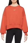 Nike Sportswear Collection Essentials Women's Oversized Fleece Crew Sweatshirt In Orange/white