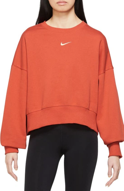 Nike Sportswear Collection Essentials Women's Oversized Fleece Crew Sweatshirt In Orange/white