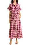 Mille Victoria Ruffle Front Dress In Raspberry Plaid
