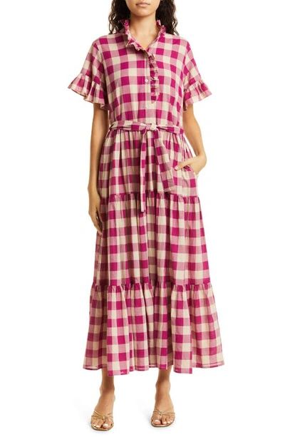 Mille Victoria Ruffle Front Dress In Raspberry Plaid