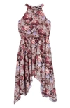 AVA & YELLY KIDS' FLORAL CHIFFON TRAPEZE DRESS