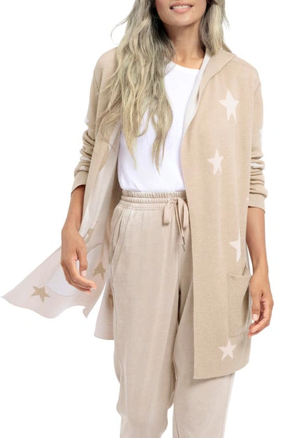 Splendid Sydney Reversible Hooded Cardigan In Latte Stars
