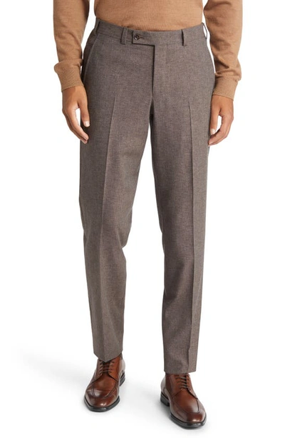 Ted Baker Jerome Trim Fit Flat Front Wool Blend Pants In Light Brown
