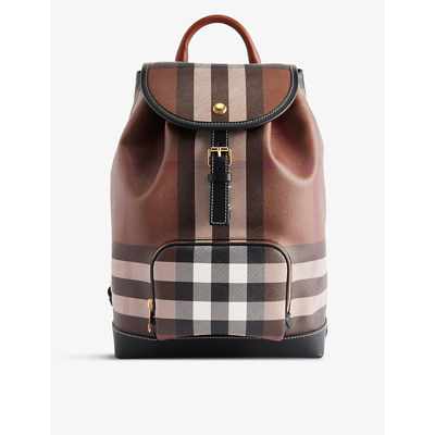 Burberry Womens Dark Birch Brown Check-print Medium Cotton-blend Backpack In Dark Brown/white