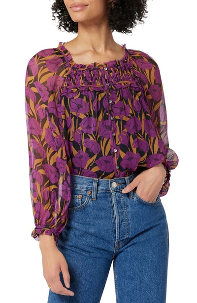 Joie Asseline Long Sleeve Silk Top In Purple