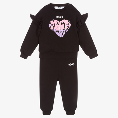 Msgm Babies' Girls Black Heart Logo Tracksuit