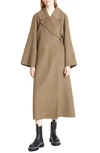 GANNI FLARE SLEEVE WOOL BLEND WRAP COAT