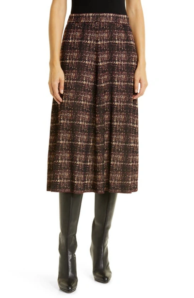 Misook Plaid Knit A-line Midi Skirt In Mahogany Itl Clay Biscotti Blk