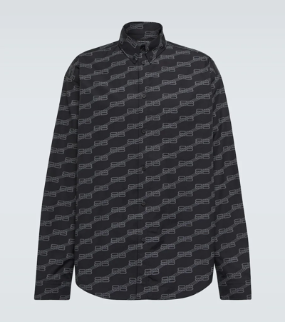 Balenciaga Oversized Button-down Collar Logo-print Cotton-poplin Shirt In 1269 Black/grey