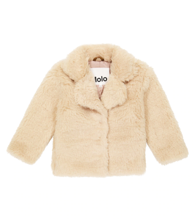 Molo Kids' Harlyn Faux Fur Jacket In Pearled Ivory