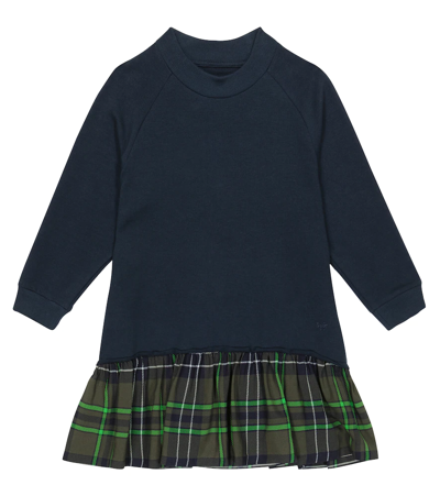 Il Gufo Kids' Cotton-blend Dress In Blu/verde Trasparente