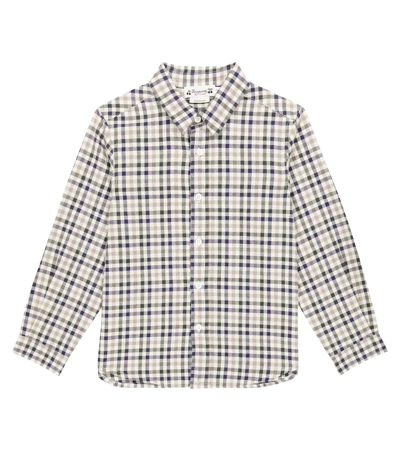 Bonpoint Kids' Tango Checked Cotton Twill Shirt In Ca Gris Moyen