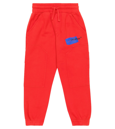 Off-white Kids' Printed Cotton Sweatpants In Red Blue