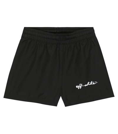 Off-white Kids' Nylon Swim Shorts In Black White