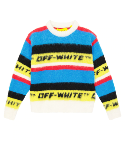 Off-white Kids' Striped Wool Blend Knit Sweater W/ Logo In 멀티컬러