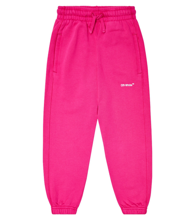 Off-white Kids' Logo Cotton Jersey Sweatpants In Fuchsia White