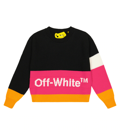 Off-white Kids' Logo Colorblocked Wool Sweater In Pink