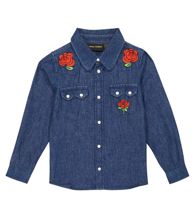 Mini Rodini Kids' Embroidered Denim Shirt In Blue