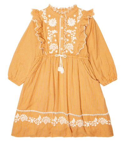 Louise Misha Kids' Lace-trimmed Cotton Dress In Cinnamon
