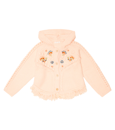 Louise Misha Kids' Clara Embroidered Wool-blend Cardigan In Blush