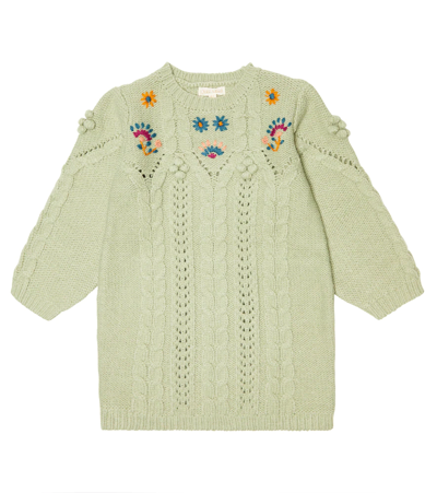 Louise Misha Kids' Rejana Embroidered Wool-blend Dress In Khaki