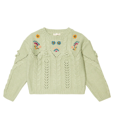 Louise Misha Kids' Georgette Embroidered Wool-blend Sweater In Khaki