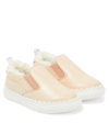 CHLOÉ BABY FAUX SHEARLING AND LEATHER SNEAKERS