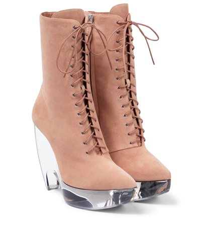 Alaïa Suede And Pvc Lace-up Boots In Chair