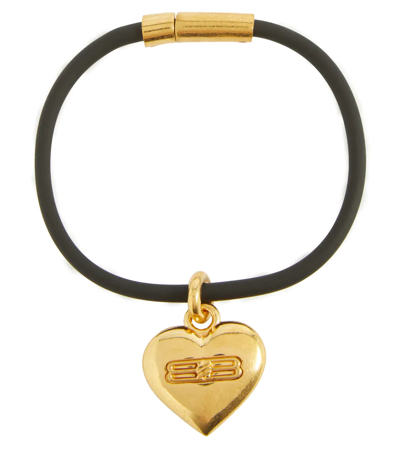 Balenciaga Bb Icon Heart Brass Bracelet In Gold/black