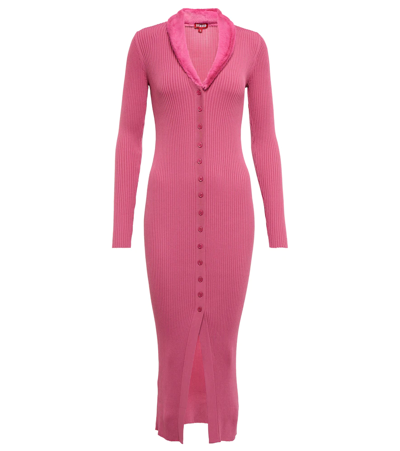 Staud Celina Faux Fur-trimmed Midi Dress In Lollipop