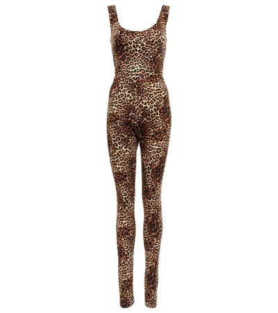 Alexandre Vauthier Leopard-print Jersey Jumpsuit In Brown