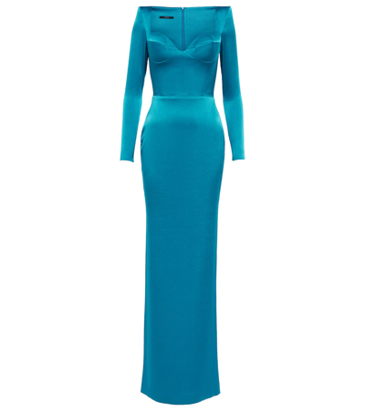 Alex Perry Portrait Sweetheart-cup Column Gown In Teal